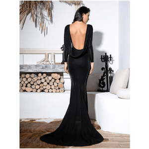 Sexy Round Neck Open Back Streamer Long Sleeve Dress - ZUHA fashions