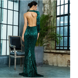 Open Back Separate Sleeve Elastic Sequins Long Dress - ZUHA fashions