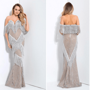 Tassel Deep V-Neck Stripes Long Dress - ZUHA fashions