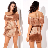 Nude Round Neck Mesh Material Fringe Decoration Party Dress - ZUHA fashions