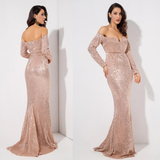 Deep V Collar Elastic Sequin Long Dress - ZUHA fashions